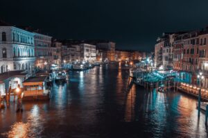 Boats Docked on Venice Grand Canal